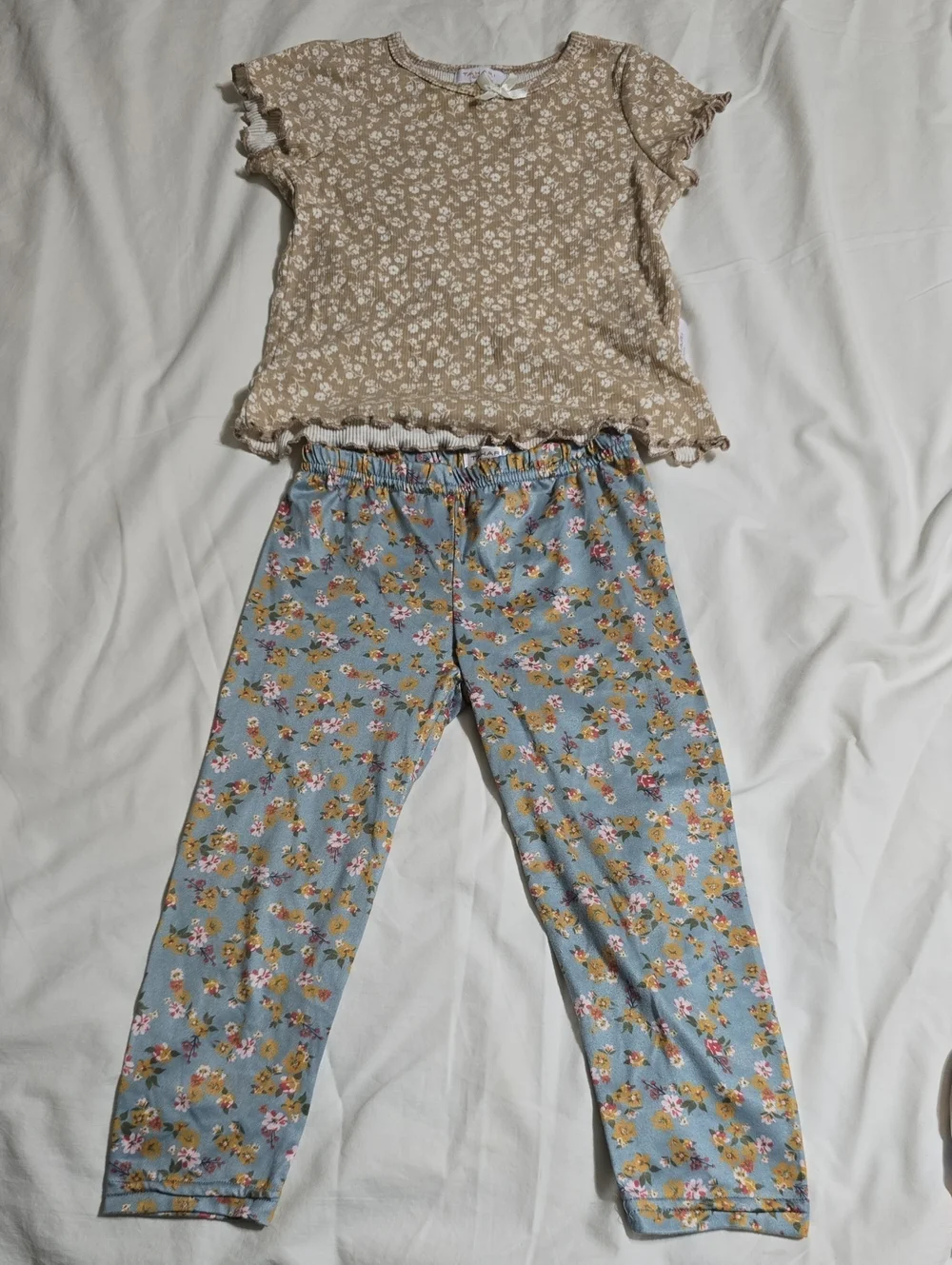Tahari Blue and Beige Floral Kids Matching Leggings Set